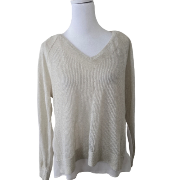 LUCKY BRAND Womens Gold Shimmer Knit Layered Sweater Size M - Picture 6 of 7